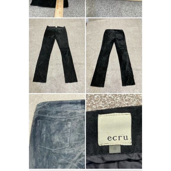 Ecru Leather Straight Leg Pants Women sz 6 black 100% leather half Lined trouser - Picture 1 of 12